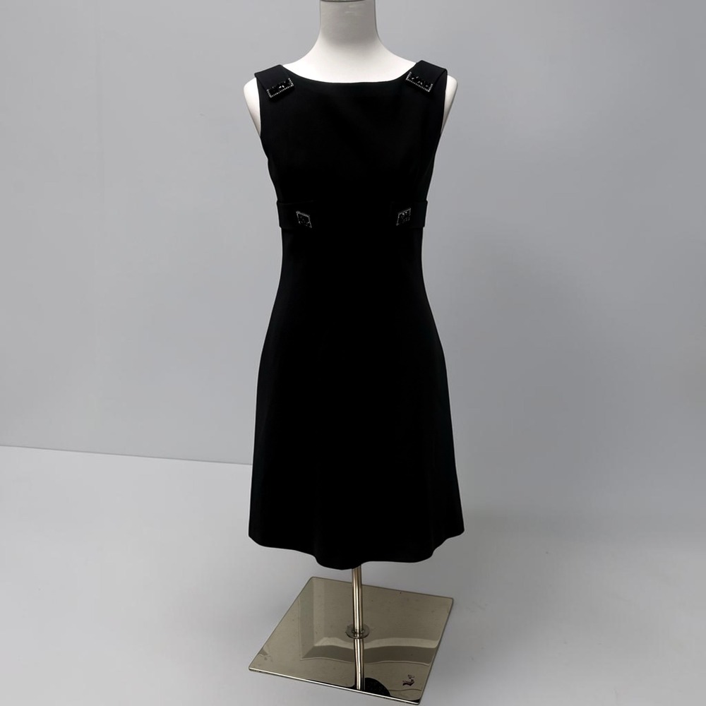 Alliage Paris Shift Dress 38/Sm Black Beaded Boat Neck Parisian Classy LBD Glam